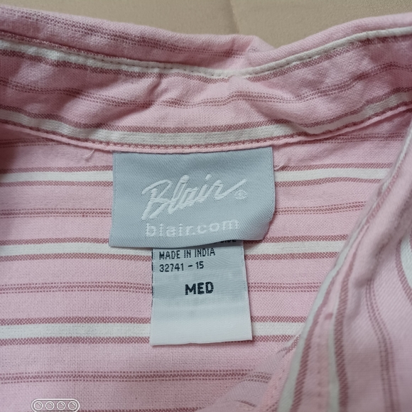 Pink stripped long sleeves blouse button down front - Picture 2 of 4